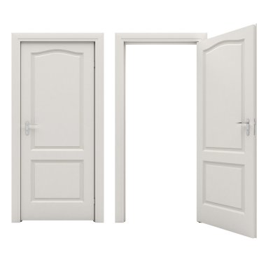 Beyaz bir arka plan üzerinde izole açık beyaz kapı