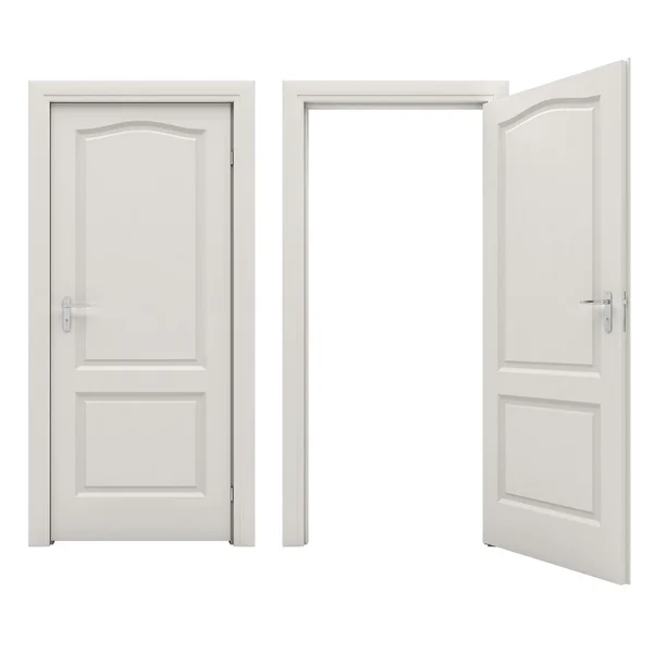 Beyaz bir arka plan üzerinde izole açık beyaz kapı