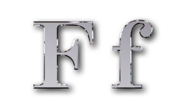 Alfabe sembol F - gümüş metal