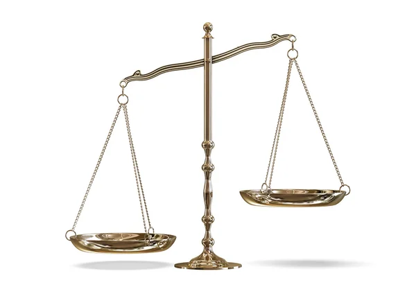 Gold scales of justice isolated on white background with clipping path. — Stock Photo, Image