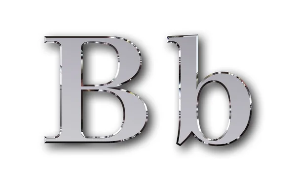 Símbolo alfabeto metálico B - prata — Fotografia de Stock