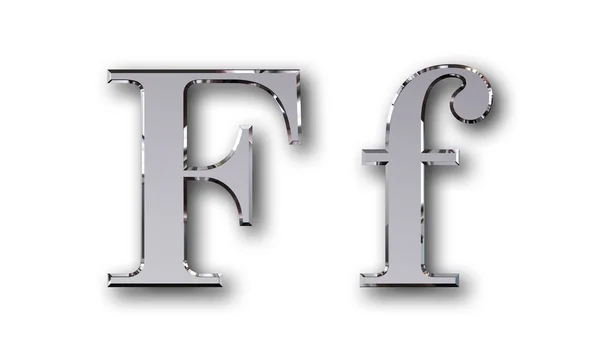 Metalowe alfabet symbol F - srebrny — Zdjęcie stockowe