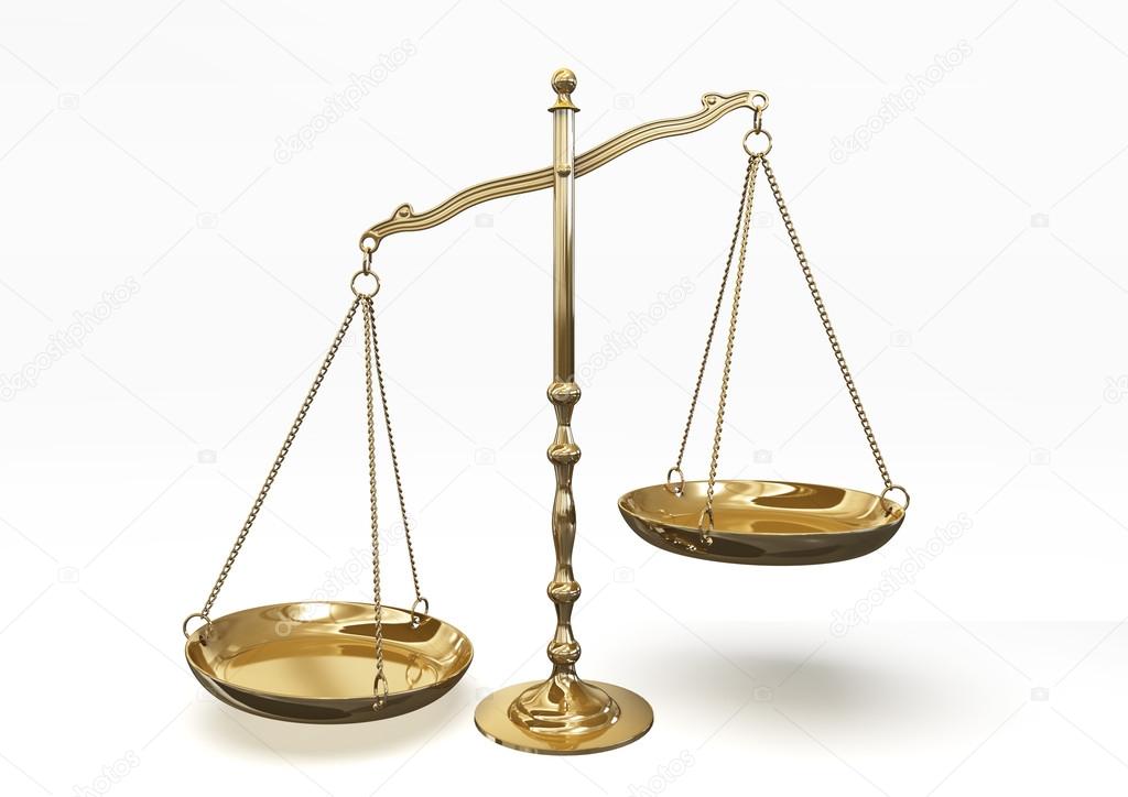 Gold scales of justice isolated on white background with clipping path.