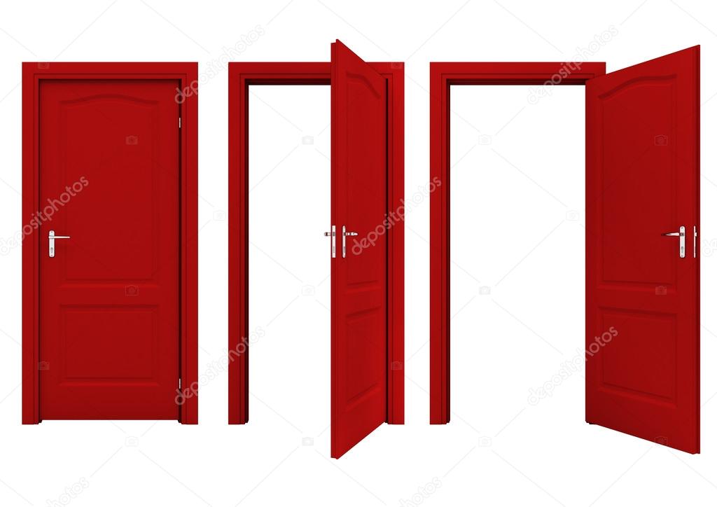 Open red door isolated on a white background