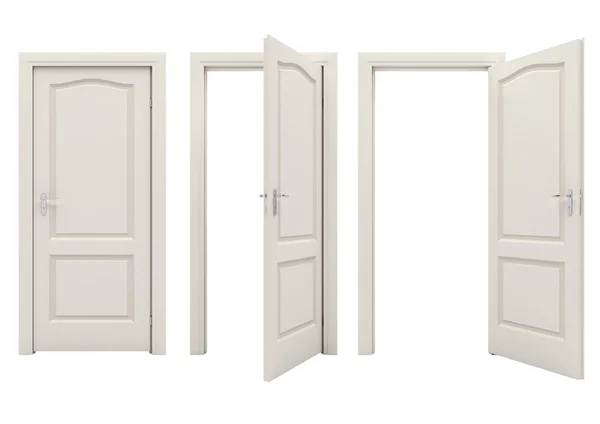 Открытая белая дверь на белом фоне — стоковое фото