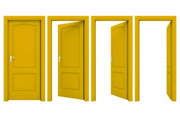 Open yellow door isolated on a white background — Stock Photo, Image