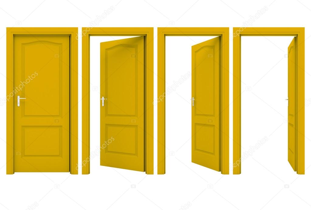 Open yellow door isolated on a white background Stock Photo by