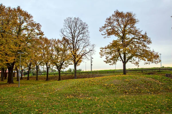 Parcheggiare Una Città Autunno Una Giornata Nuvolosa — Foto Stock