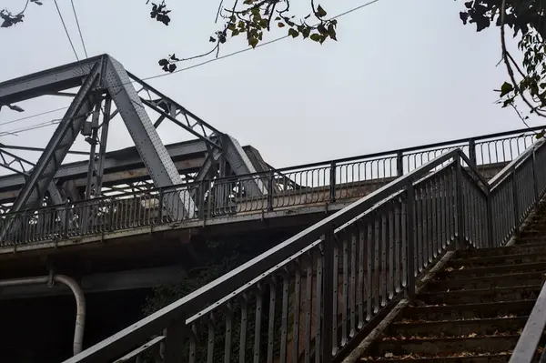 Trappenhuis Bedekt Met Bladeren Een Bewolkte Dag Herfst — Stockfoto