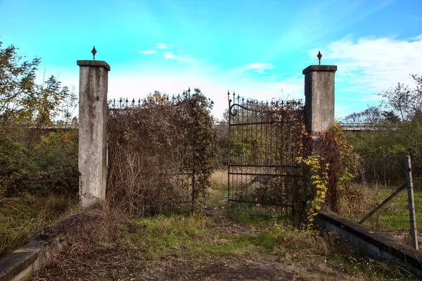 Tor Einem Verlassenen Garten Auf Dem Land Geöffnet — Stockfoto