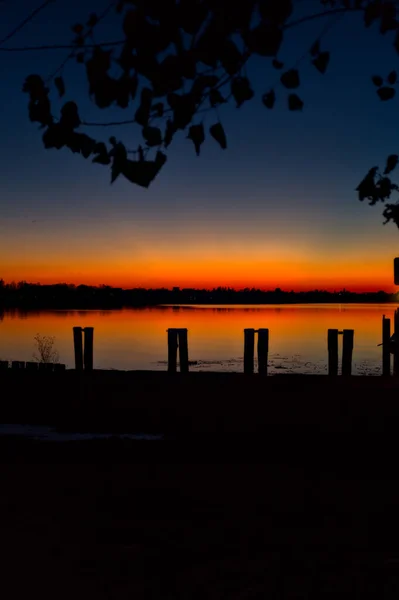 Cais Lago Pôr Sol Outono — Fotografia de Stock