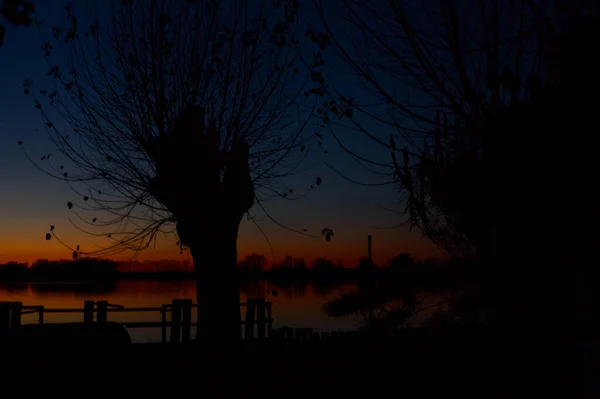 Cais Lago Pôr Sol Outono — Fotografia de Stock