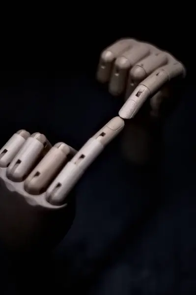 Dois Dedos Indicador Duas Mãos Madeira Que Tocam — Fotografia de Stock