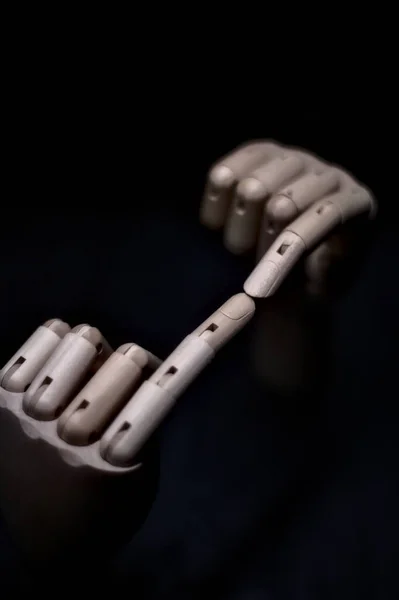 Dois Dedos Indicador Duas Mãos Madeira Que Tocam — Fotografia de Stock
