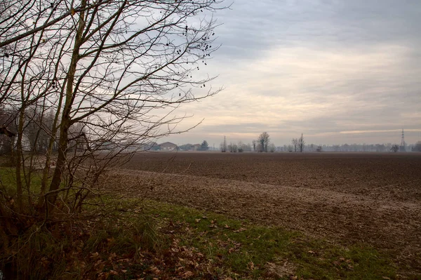Впаханное Поле Итальянской Сельской Местности Конце Осени — стоковое фото
