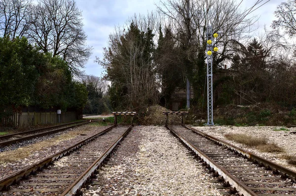 Dead End Tracks Cloudy Day Winter — Stock Photo, Image