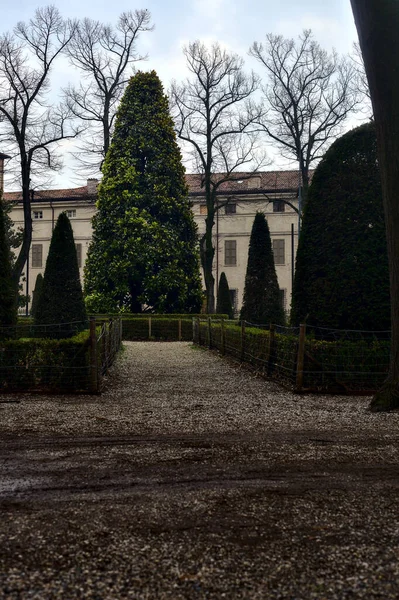 意大利一个公共花园的小径 冬天阴天光秃秃的 — 图库照片