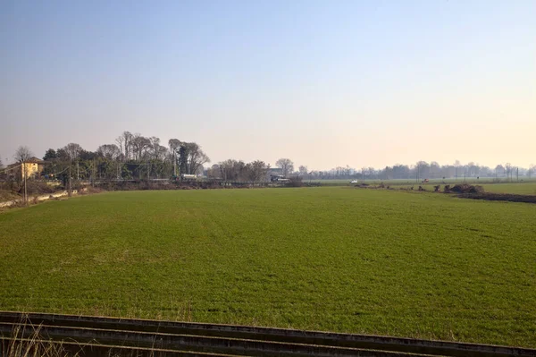 Campo Inverno Lado Uma Aldeia Campo Italiano — Fotografia de Stock