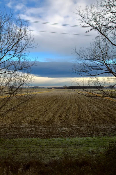 Ploughed Field Italian Countryside Cloudy Day Winter — Stock Photo, Image