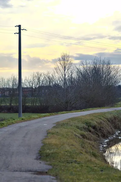 Kerékpárút Utcai Lámpákkal Olasz Vidéken Télen — Stock Fotó