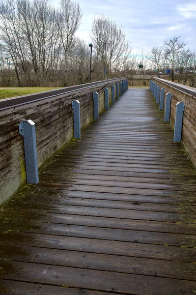 Houten Brug Winter Het Italiaanse Platteland — Stockfoto