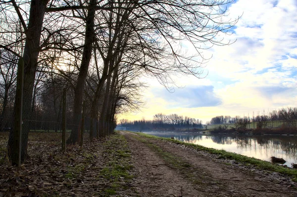 冬季意大利乡间一条河边的小径 — 图库照片