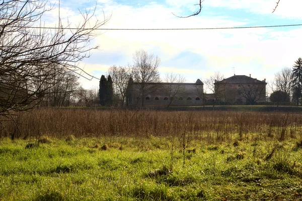 Casa Campo Lado Campo Campo Italiano Inverno — Fotografia de Stock