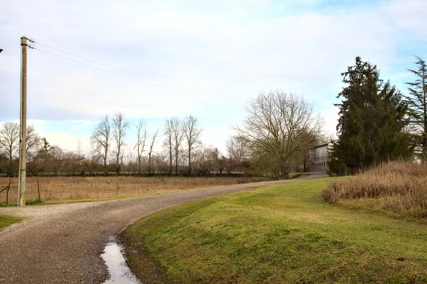 Estrada Lado Campo Campo Italiano Inverno — Fotografia de Stock