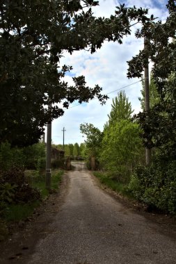 Bulutlu bir günde terk edilmiş bir kır evine giden yol