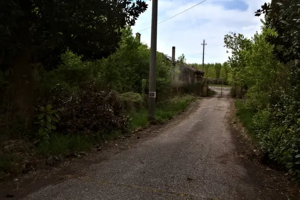 Access Road Abandoned Country House Cloudy Day — Stock Photo, Image