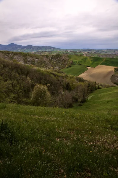 Fields Woods Ridges Hills Rainy Day Italian Countryside — Fotografia de Stock