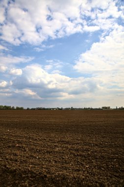 İtalya 'nın kırsal kesimindeki tarlalar açık bir bahar gününde sürülür.