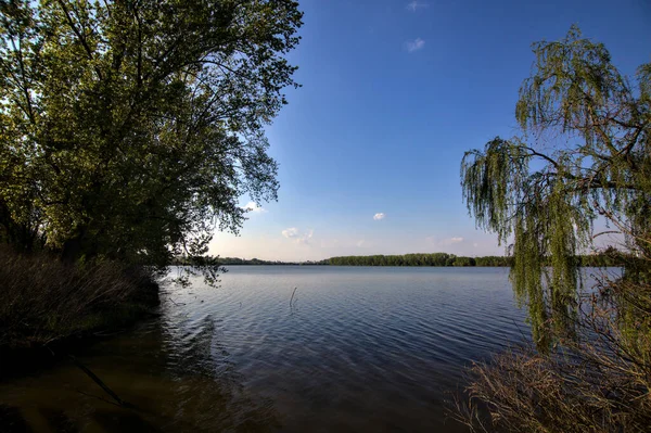 Riva Fiume All Ombra Incorniciato Alberi Nella Campagna Italiana Primavera — Foto Stock