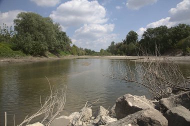 Almost dried inlet of a river in spring in the italian countryside