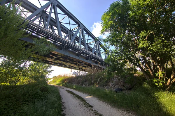 Talya Kırsalında Açık Bir Günde Demiryolu Köprüsünün Yanındaki Huş Ağacı — Stok fotoğraf