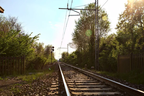 Railroad Track Clear Day Italian Countryside — Stock Photo, Image