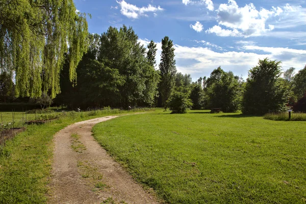 Chemin Gravier Dans Parc Dans Campagne Italienne Printemps Par Une — Photo