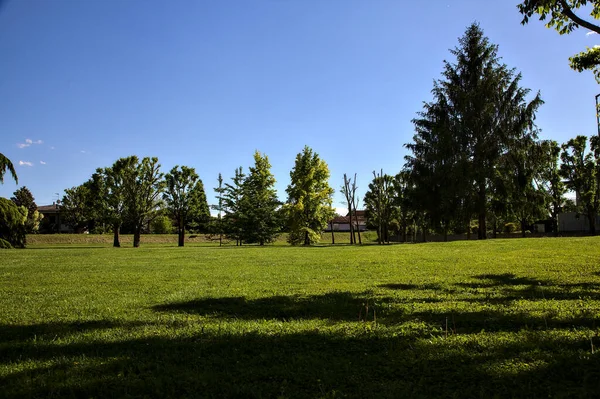 Open Space Con Alberi Villaggio Nella Campagna Italiana Una Giornata — Foto Stock