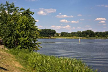 Lake at sunset in summer seen from the shore