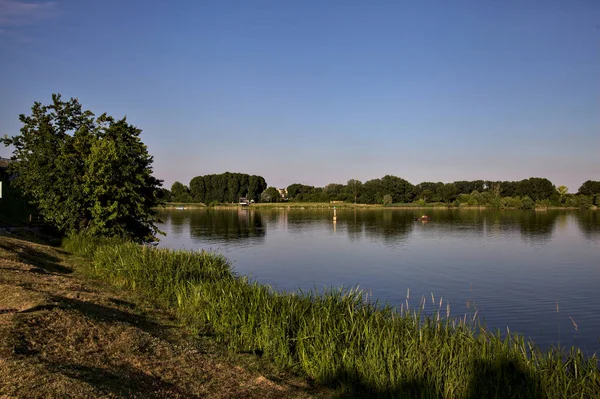 Lake Sunset Summer Seen Shore — Zdjęcie stockowe