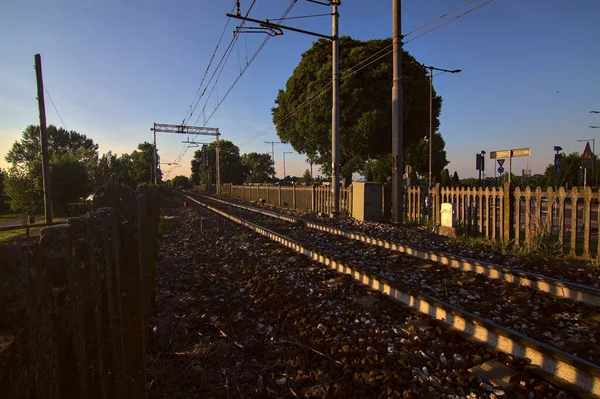 Railway Track Italian Town Sunset Summer — Stok fotoğraf