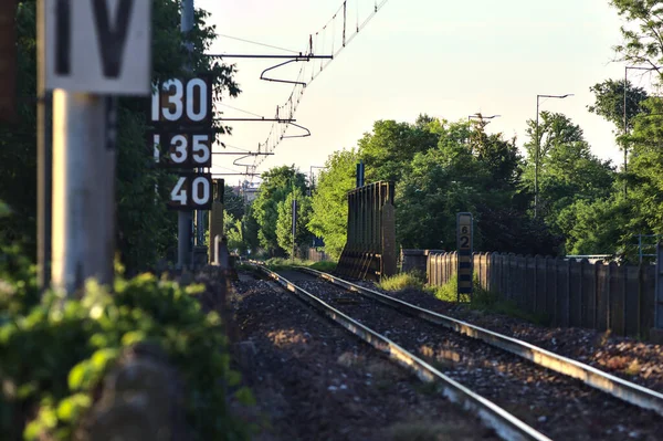 Railway Track Italian Town Sunset Summer — Stock fotografie