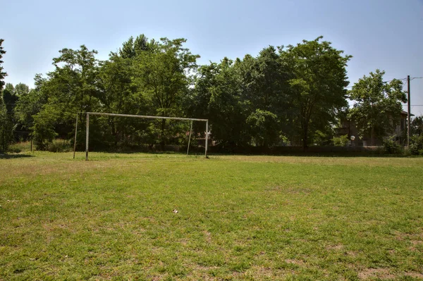 Empty Football Field Goal Park Noon — Φωτογραφία Αρχείου