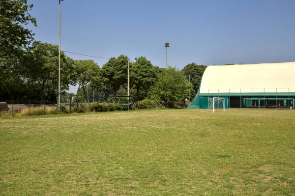 Empty Football Field Goal Park Noon — Zdjęcie stockowe