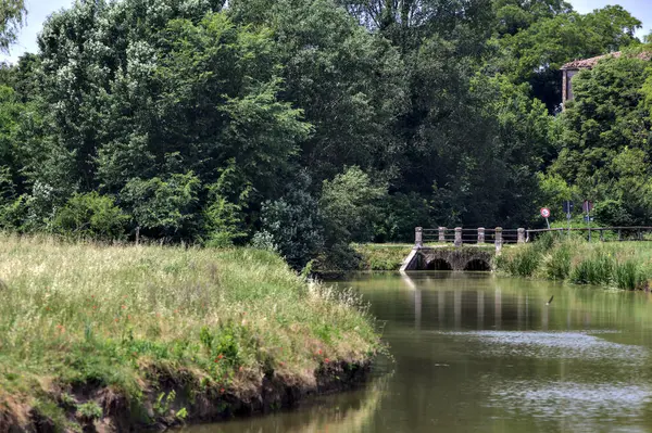 Bike Path Next Stream Water Italian Countryside Summer — Stockfoto
