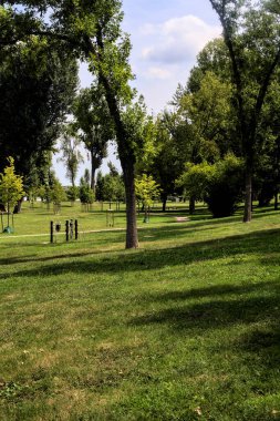 Yazın parkta bir nehrin yanında açık alan