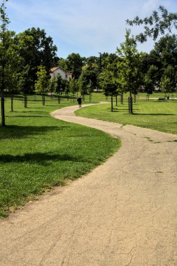 Yazın parkta bir adam uzaklarda yürürken