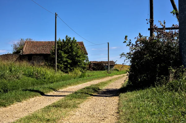 Chemin Terre Qui Mène Manoir Abandonné Bordé Par Ruisseau Eau — Photo