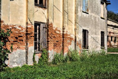 Terk edilmiş bir kır evinin pencereleriyle yüz yüze
