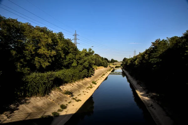 Canal Diversivo Campo Dia Claro Pôr Sol — Fotografia de Stock